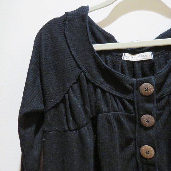 FREE PEOPLE WE THE FREE Must Have Henley Top in Black Waffle Boho Casual Comfy - Picture 4 of 12